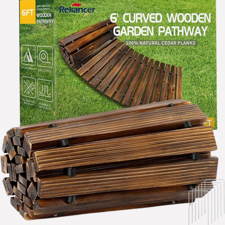 Chemin de jardin en bois déroulant