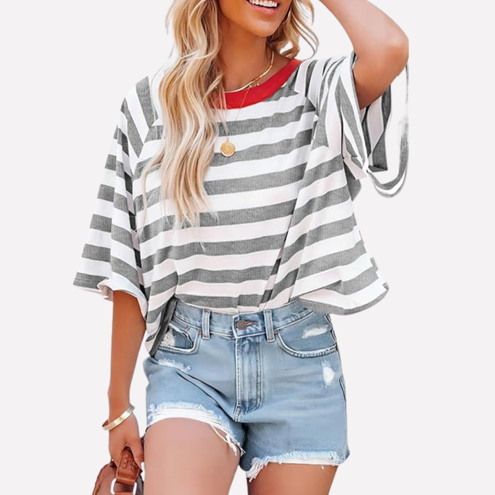 Haut Crewneck Rayé Bloc de Couleur pour Femme
