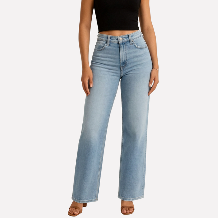 Jeans droits taille haute pour femmes – Style court décontracté