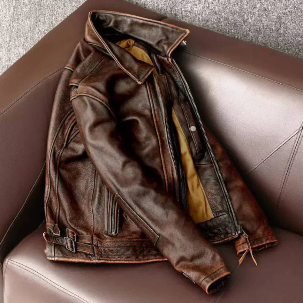 veste en cuir rétro premium