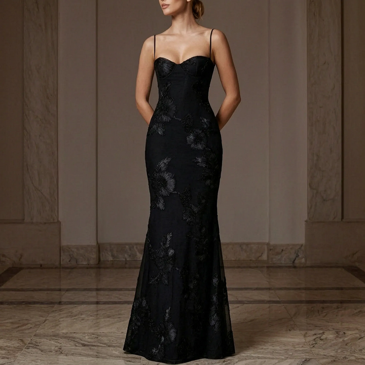 Robe Maxi Ajustée avec Appliqué Floral