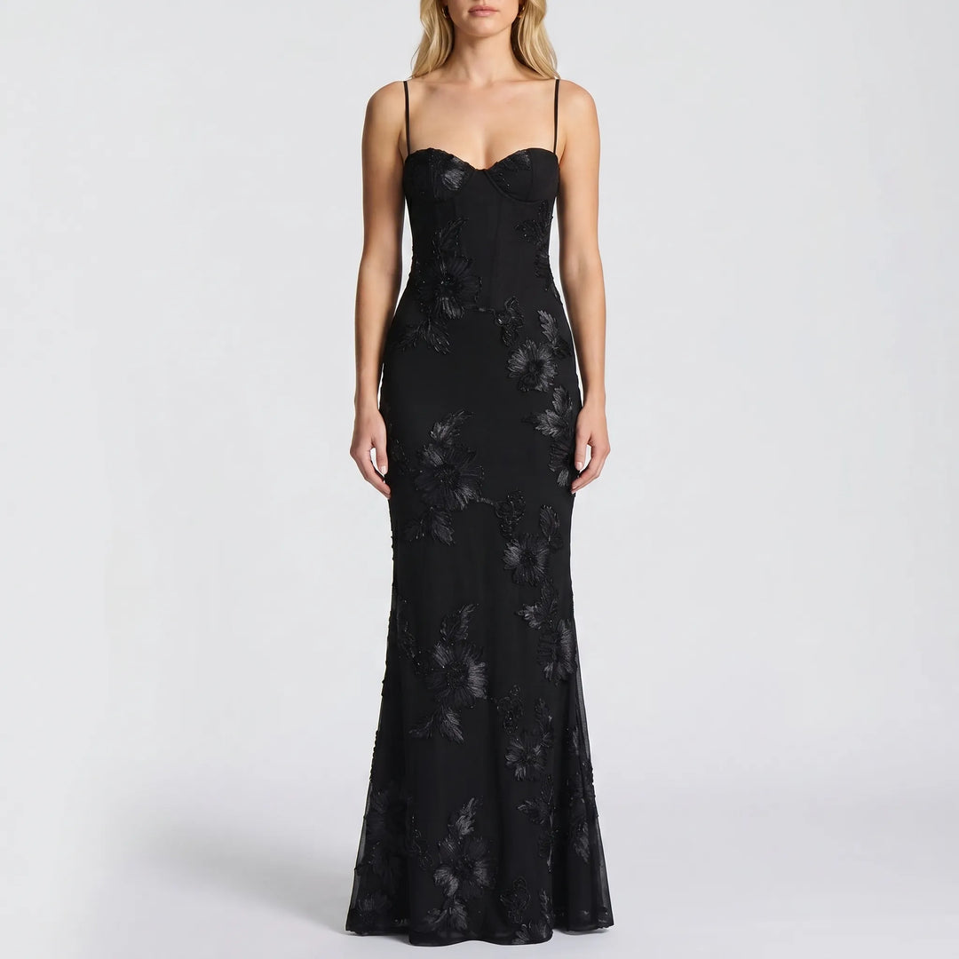 Robe Maxi Ajustée avec Appliqué Floral