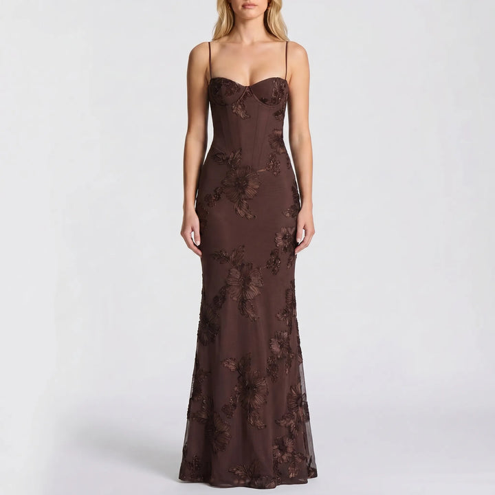 Robe Maxi Ajustée avec Appliqué Floral