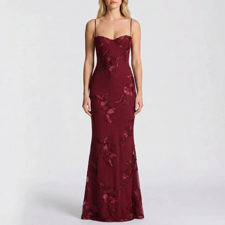 Robe Maxi Ajustée avec Appliqué Floral