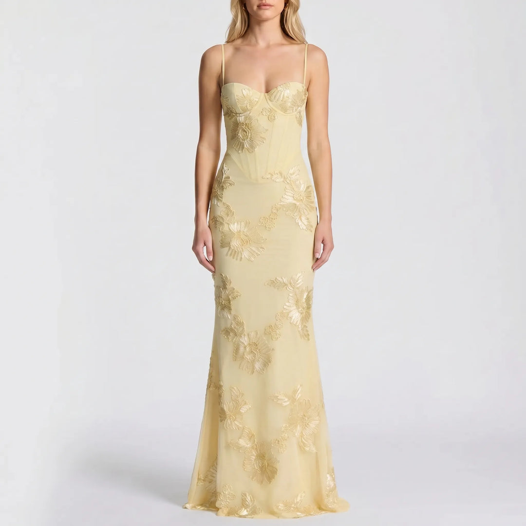 Robe Maxi Ajustée avec Appliqué Floral