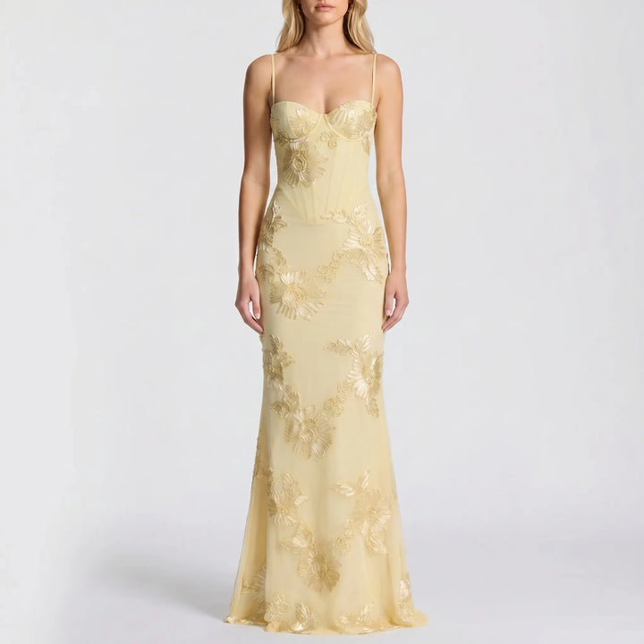 Robe Maxi Ajustée avec Appliqué Floral