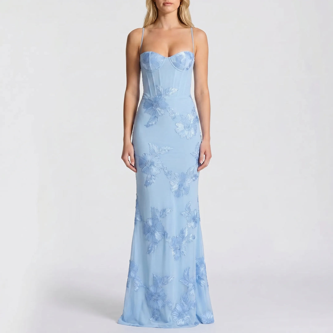 Robe Maxi Ajustée avec Appliqué Floral