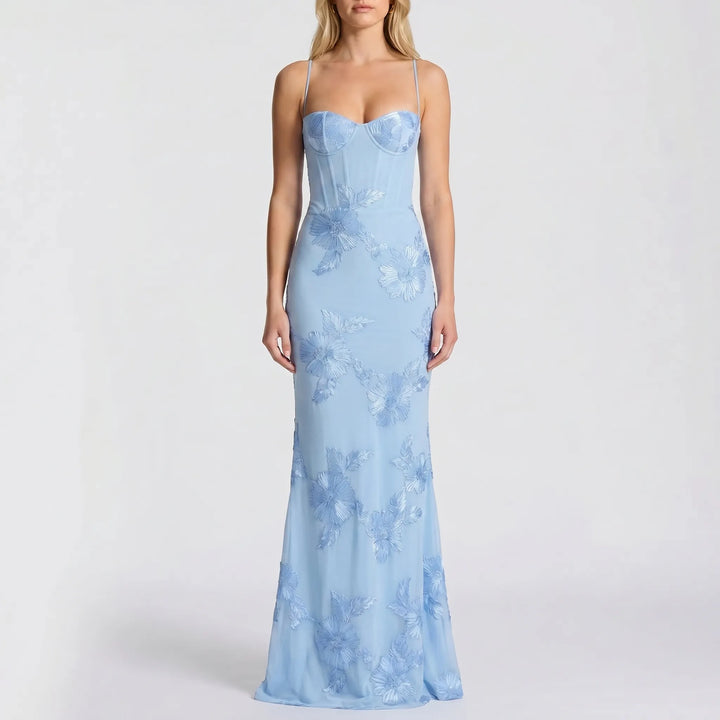 Robe Maxi Ajustée avec Appliqué Floral