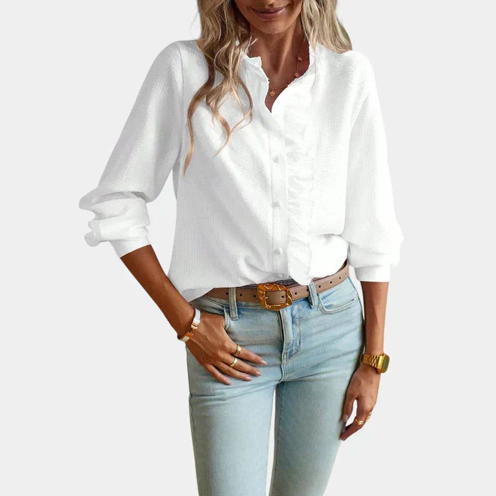 Blouse Rayée Femme avec Volants et Fermeture Bouton Élégante