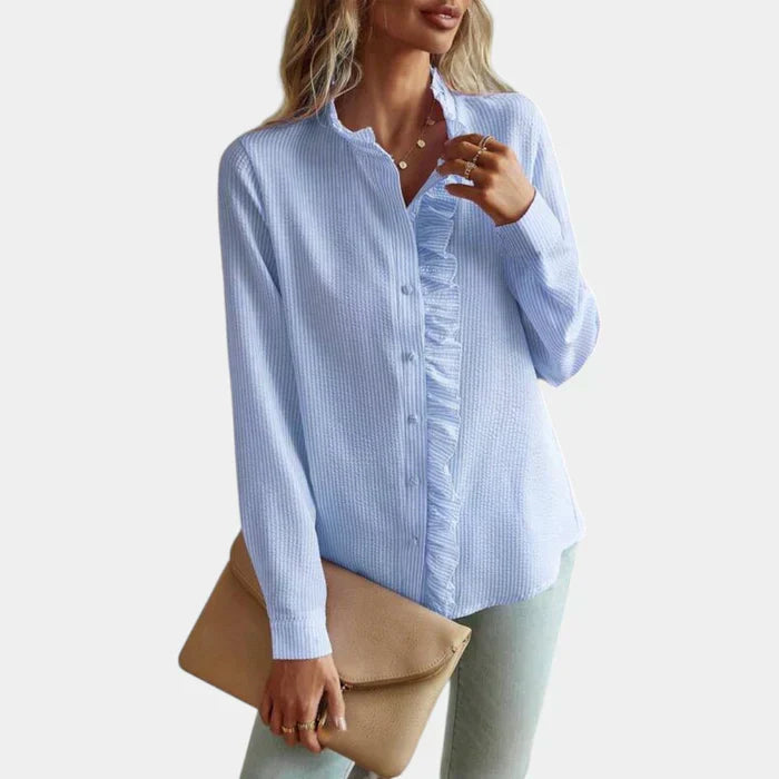 Blouse Rayée Femme avec Volants et Fermeture Bouton Élégante