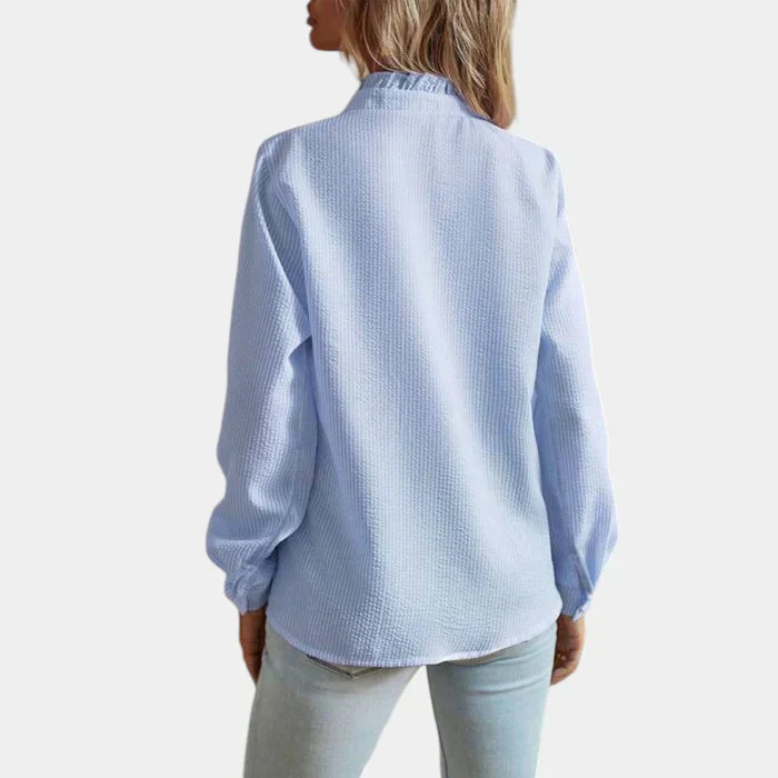 Blouse Rayée Femme avec Volants et Fermeture Bouton Élégante