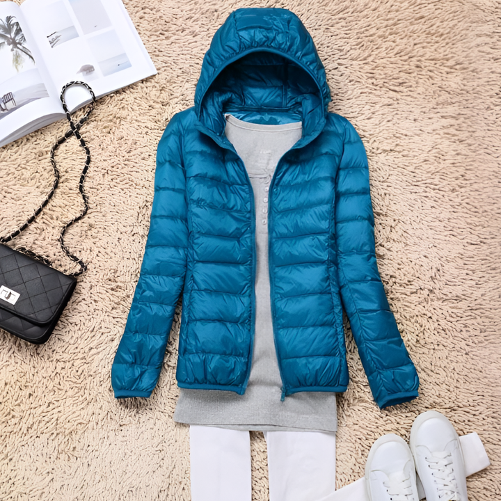 Manteau en doudoune ultra-léger et pliable avec capuche pour femmes