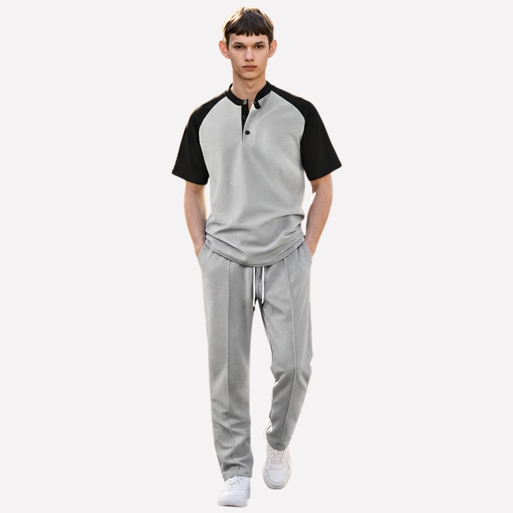 Ensemble de lounge avec chemise à boutons pour hommes et pantalons longs en gaufre