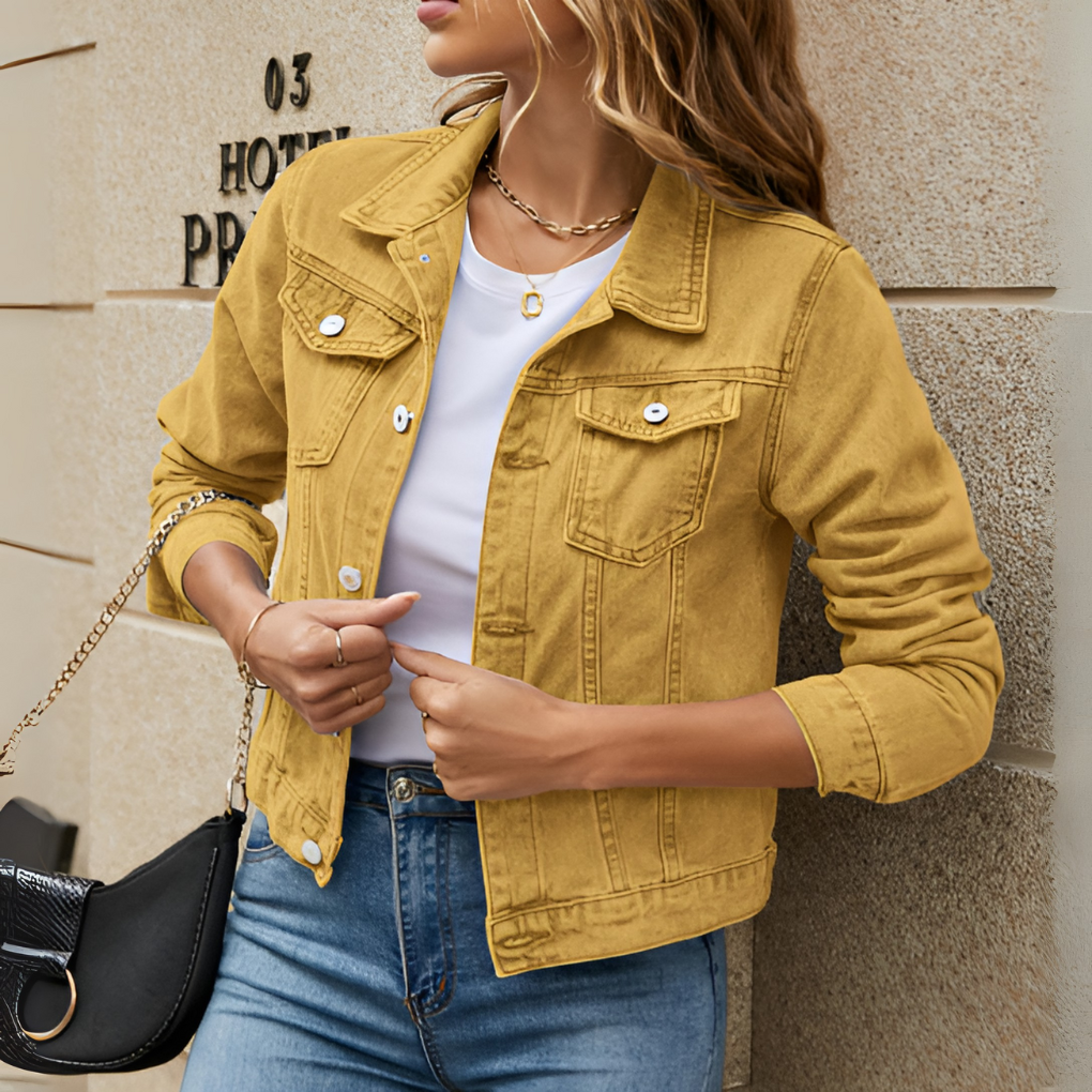Veste en denim classique à boutons pour femmes