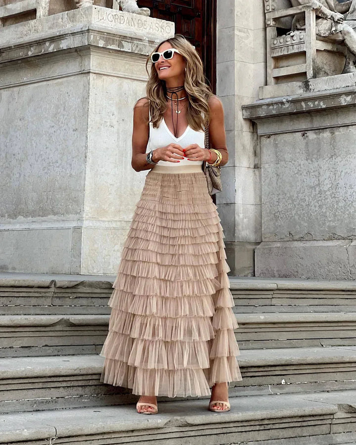 Jupe Maxi en Tulle avec Ceinture Élastique