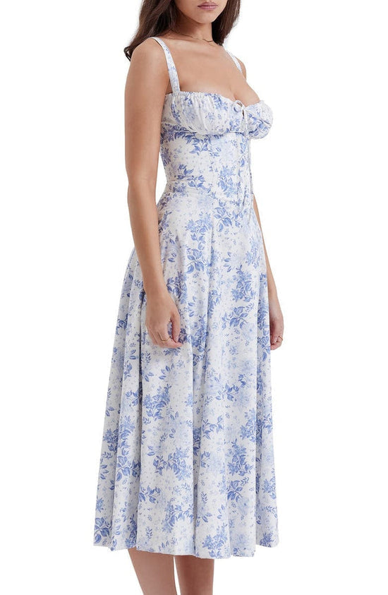 Robe Florale Sculptee à la Taille