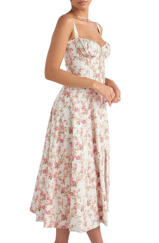 Robe Florale Sculptee à la Taille