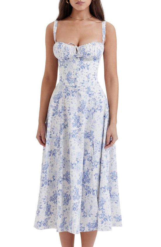 Robe Florale Sculptee à la Taille