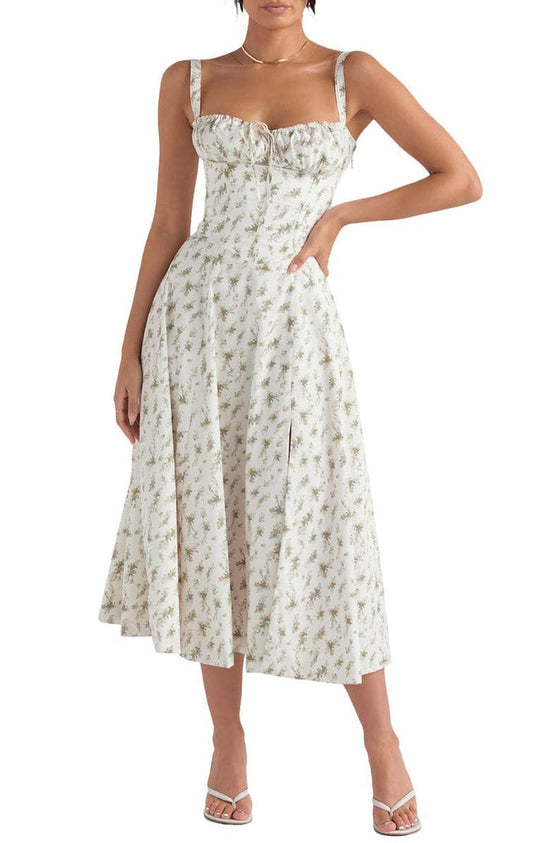 Robe Florale Sculptee à la Taille