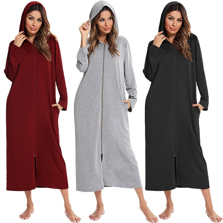 Robe de Nuit Zippée Chaude avec Capuche