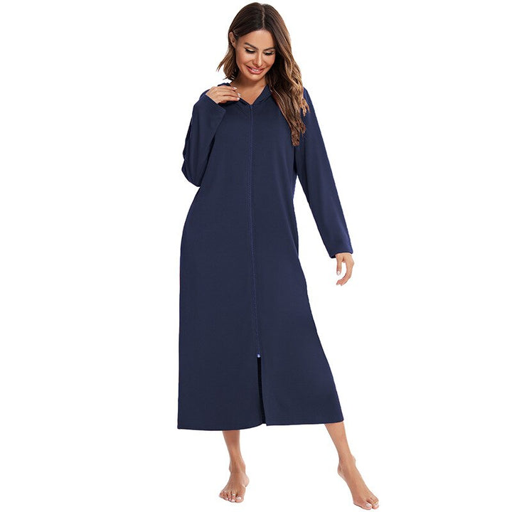Robe de Nuit Zippée Chaude avec Capuche