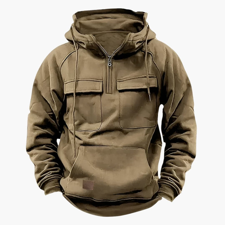 Sweat à capuche homme à zip mi-hauteur avec poches poitrine