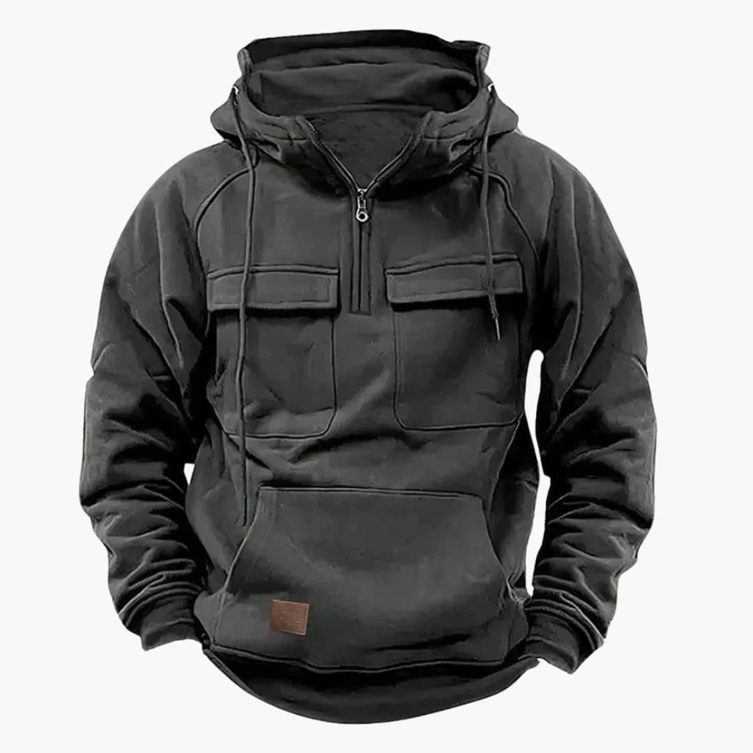 Sweat à capuche homme à zip mi-hauteur avec poches poitrine