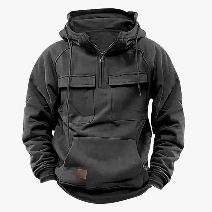 Sweat à capuche homme à zip mi-hauteur avec poches poitrine