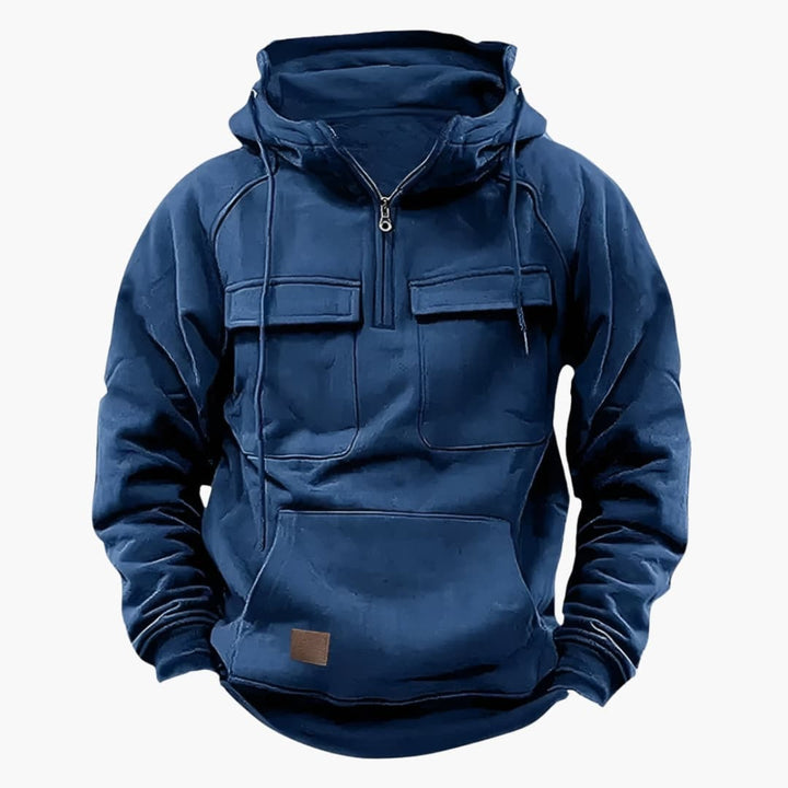Sweat à capuche homme à zip mi-hauteur avec poches poitrine