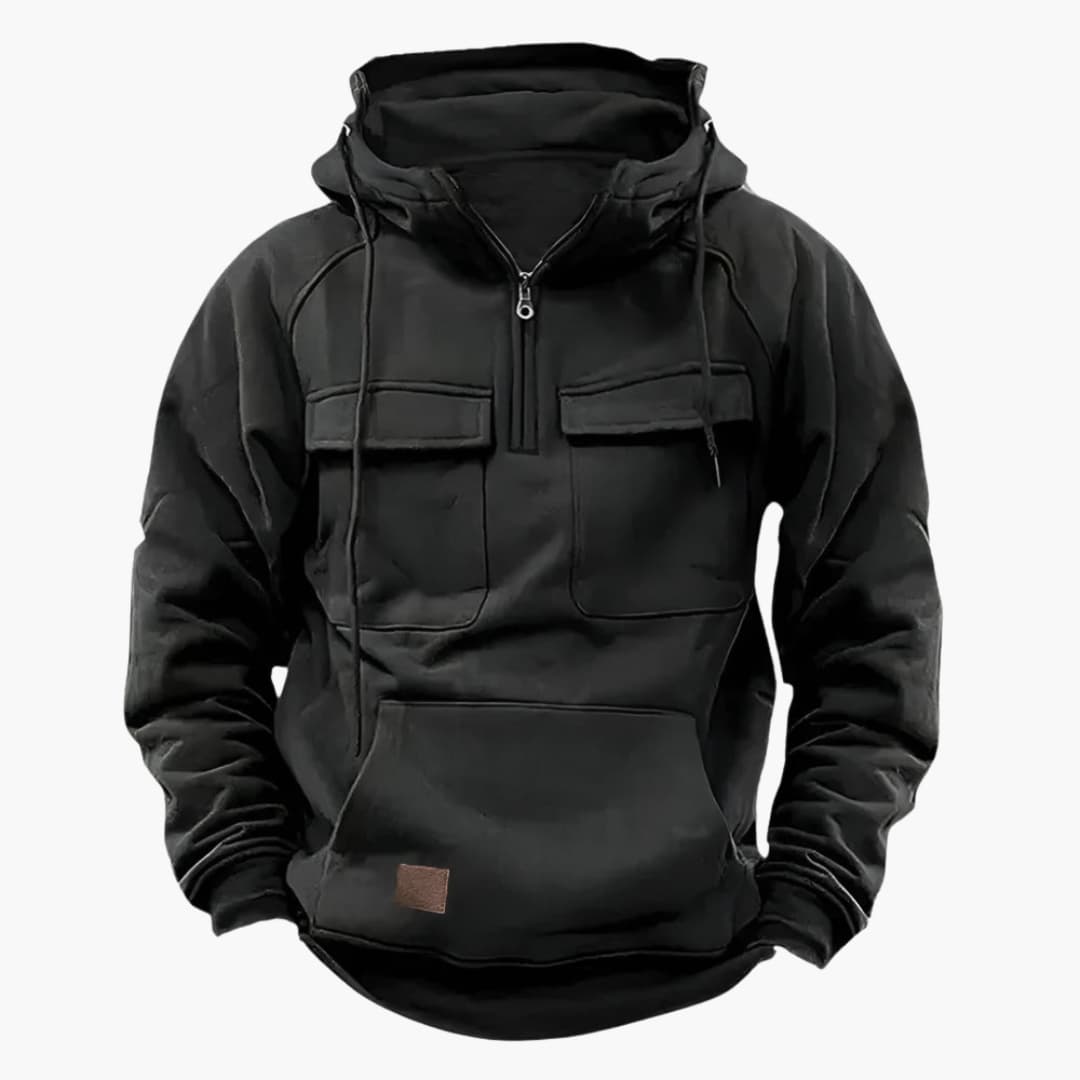 Sweat à capuche homme à zip mi-hauteur avec poches poitrine
