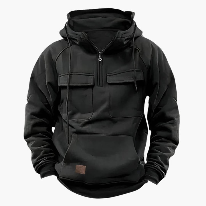 Sweat à capuche homme à zip mi-hauteur avec poches poitrine