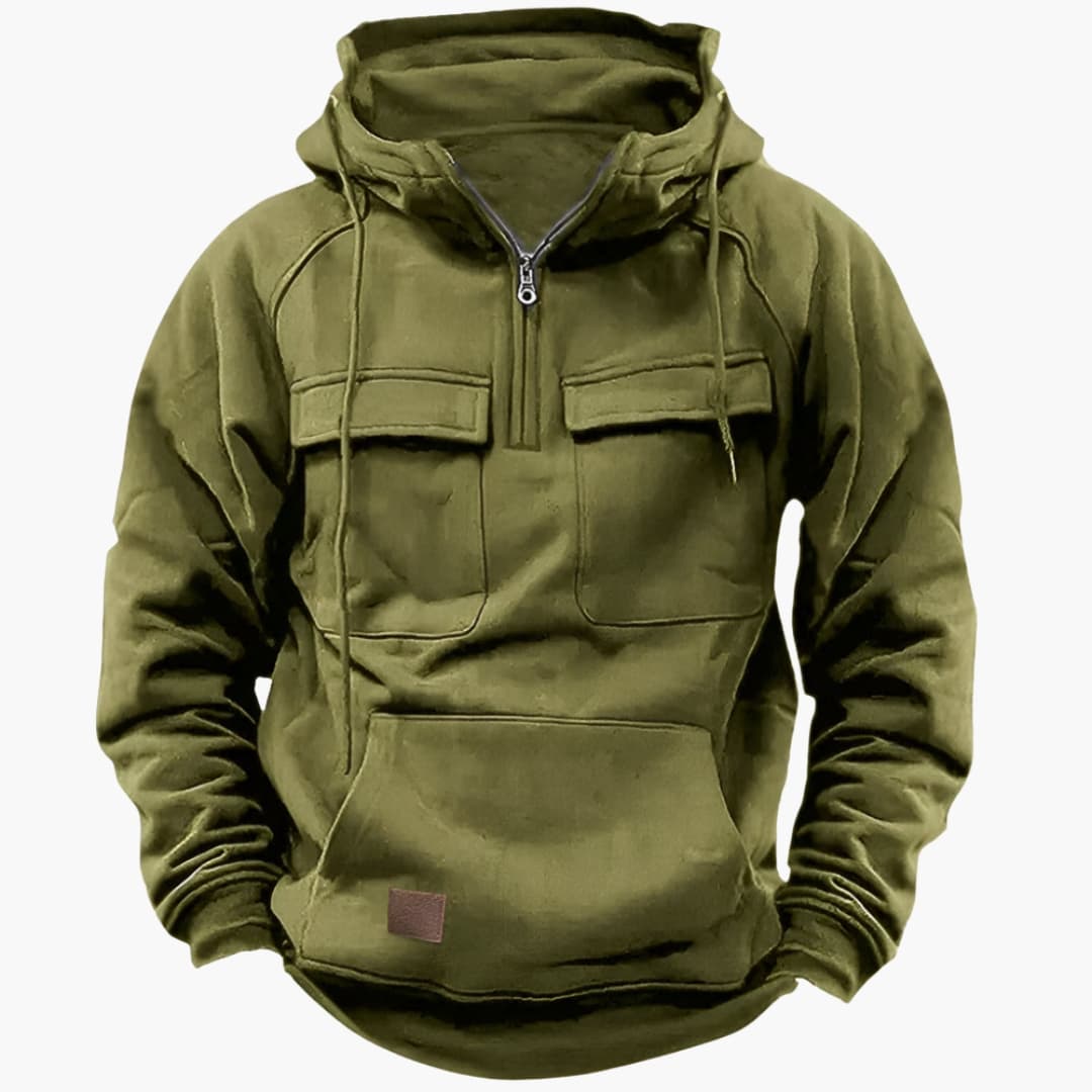 Sweat à capuche homme à zip mi-hauteur avec poches poitrine