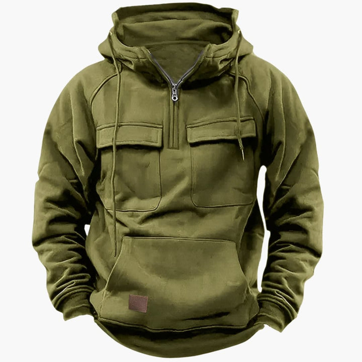 Sweat à capuche homme à zip mi-hauteur avec poches poitrine