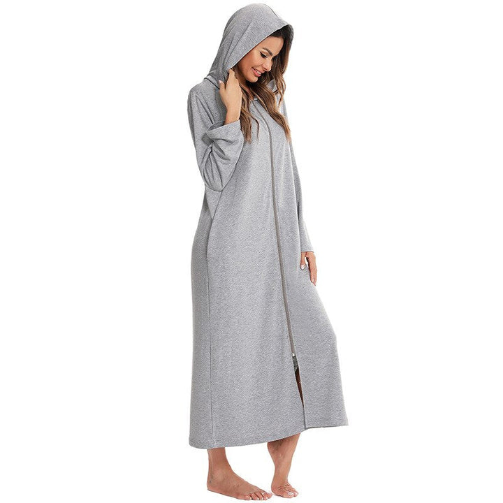 Robe de Nuit Zippée Chaude avec Capuche