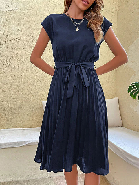 Robe Mini Plissée à Manches Courtes