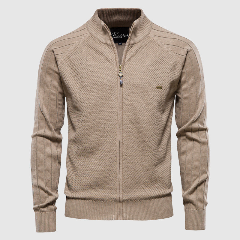 Zyan – Pull Cardigan Homme à Zip Complet en Coton