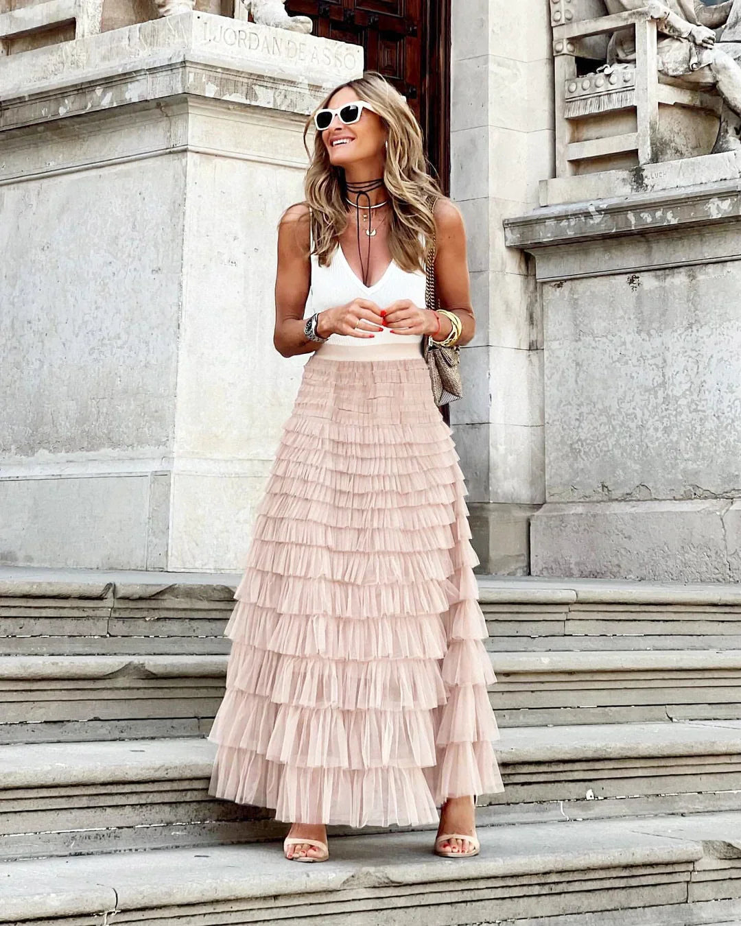 Jupe Maxi en Tulle avec Ceinture Élastique
