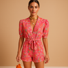 Salopette Courte avec Ceinture et Impression Vibrante pour Femmes