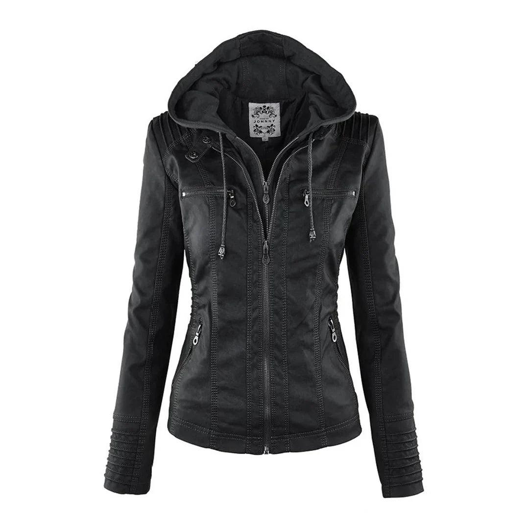 Melodie – Veste de cuir synthétique de biker avec capuche