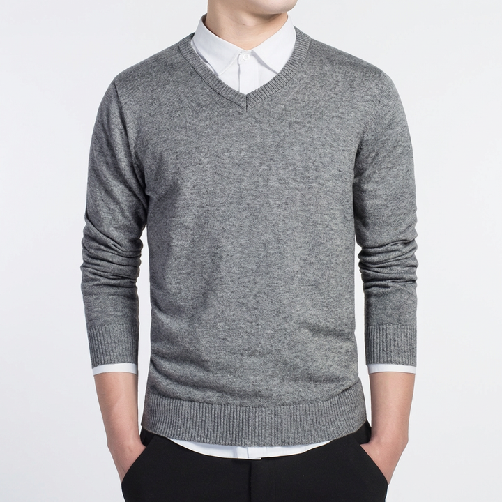 Pull en coton à col en V pour homme