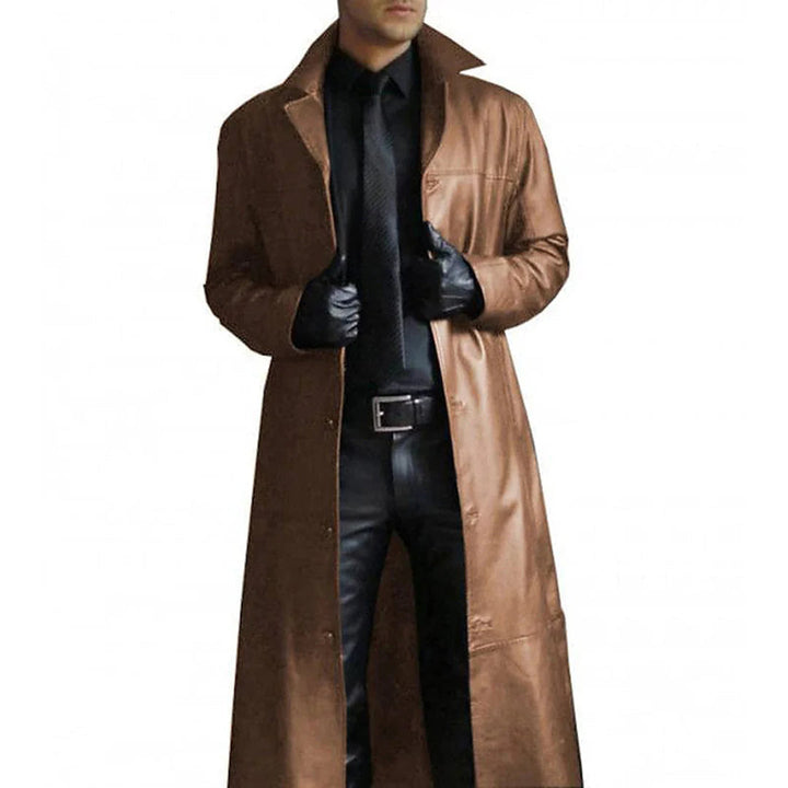 Manteau d'hiver long en similicuir pour hommes