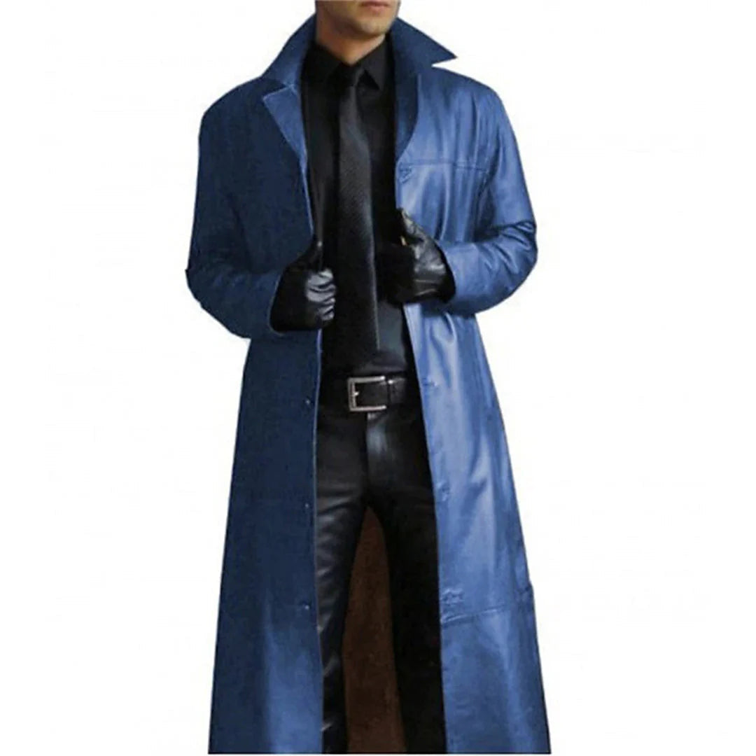 Manteau d'hiver long en similicuir pour hommes