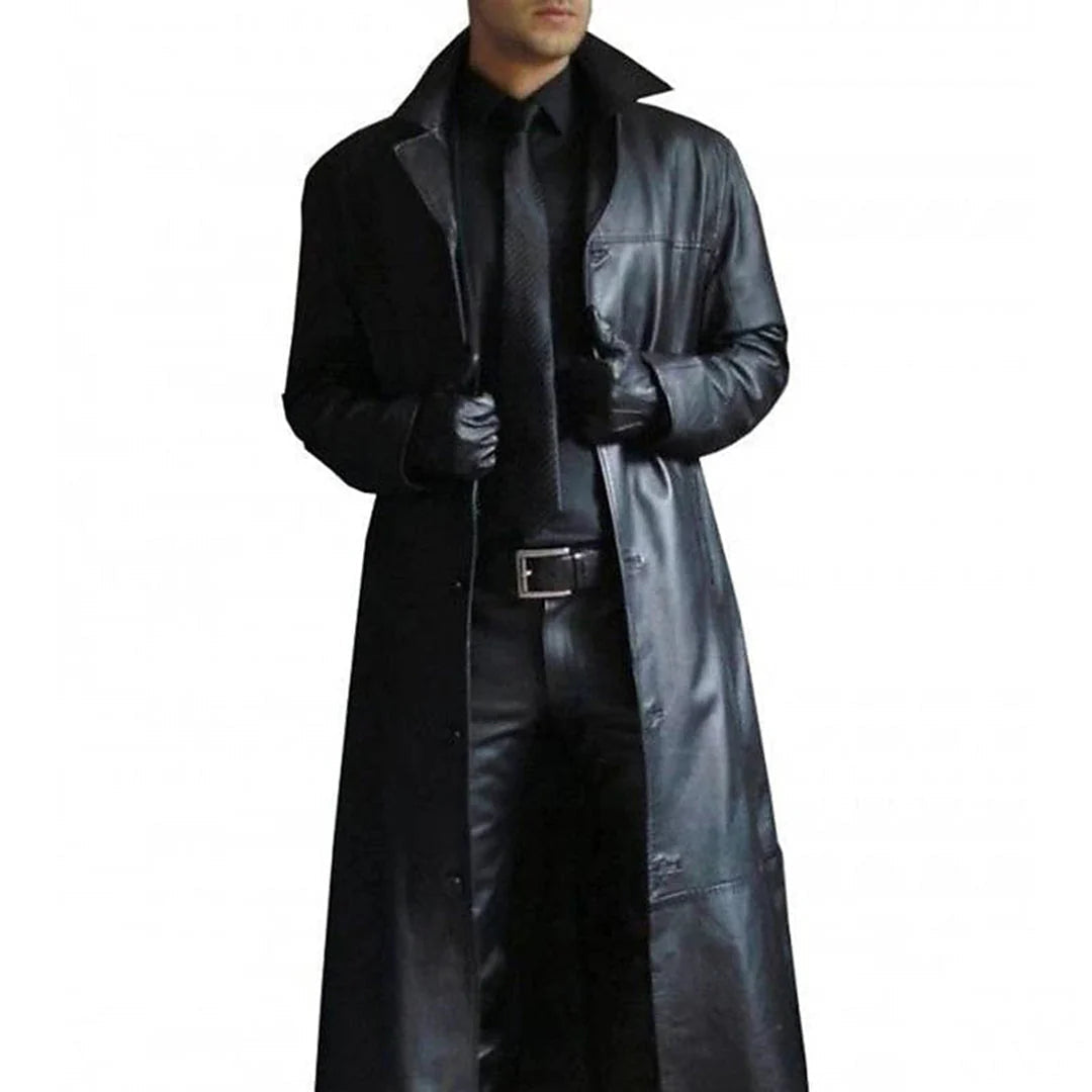 Manteau d'hiver long en similicuir pour hommes