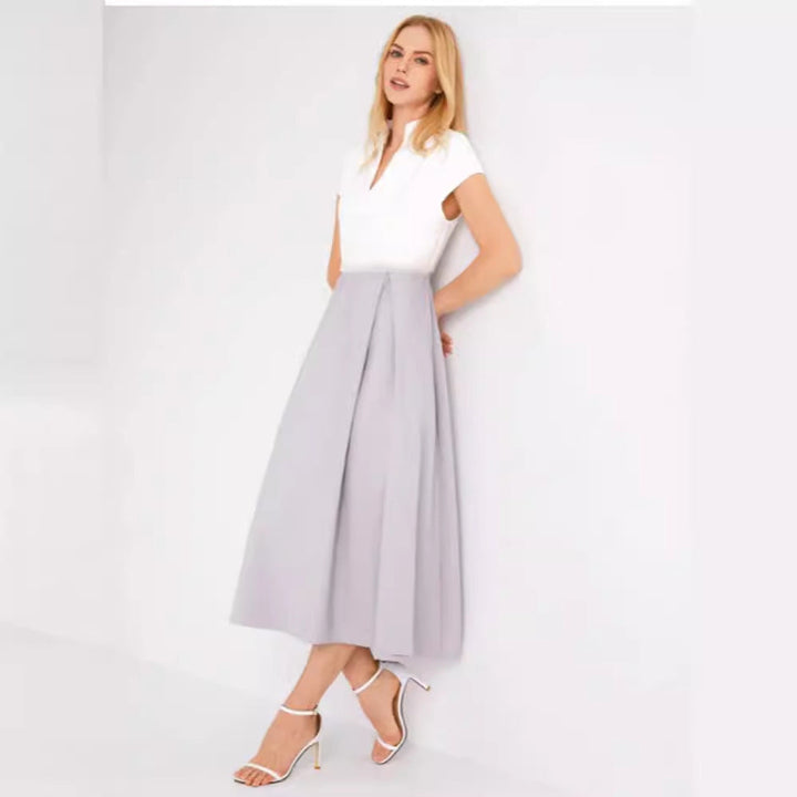 Robe d'été flare blanche colorblock à décolleté en V