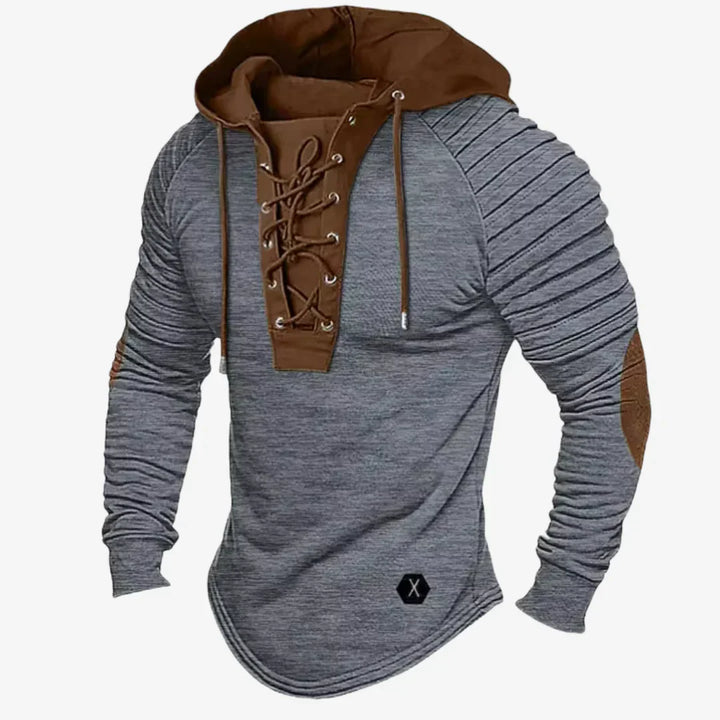 Sweat-shirt pour homme avec col à lacets et capuche confortable
