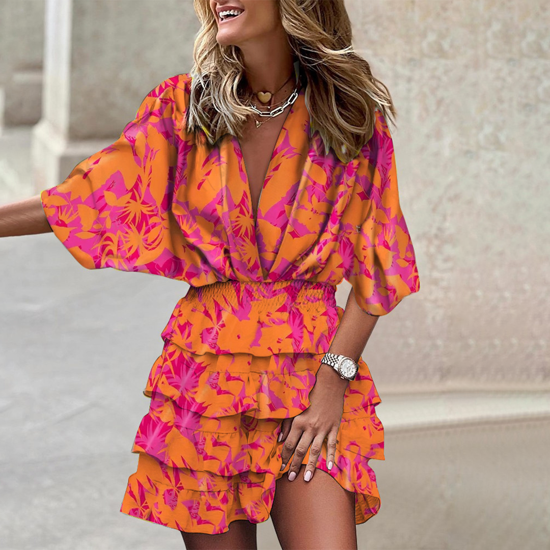 Robe Mini en V avec Impression Géométrique