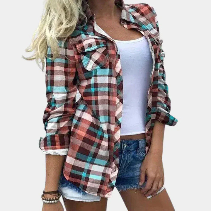 PlaidEase – Blouse Femme avec Design Plaid Intemporel et Touche Féminine
