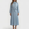 Robe Midi Plissée à Manches Longues avec Ceinture à la Taille