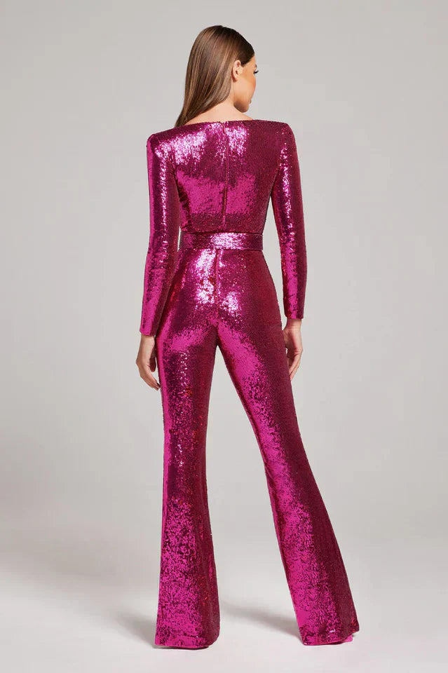 Combinaison en sequins avec détail de corset et jambes évasées