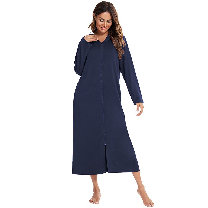 Robe de Nuit Zippée Chaude avec Capuche